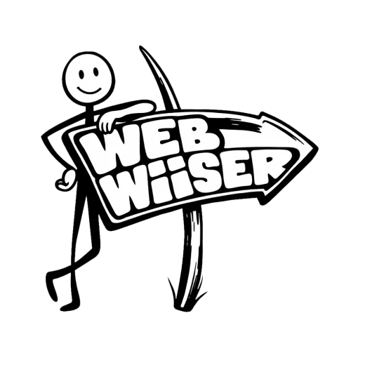 Strichmännchen lehnt am web-wiiser-Wegweiser